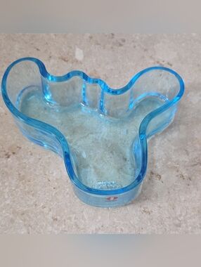 Iittala Alvar Aalto Blue Hand Blown Art Glass Bowl Abstract Shape 5"x1.5" Glossy